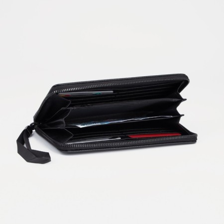 Male purse with zipper, department for bills, for maps, for coins, black color-3