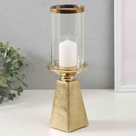 Ceramics candlestick, glass for 1 candle "BUENO" d = 7.5 cm gold 9.5x9.5x29.5 cm-4