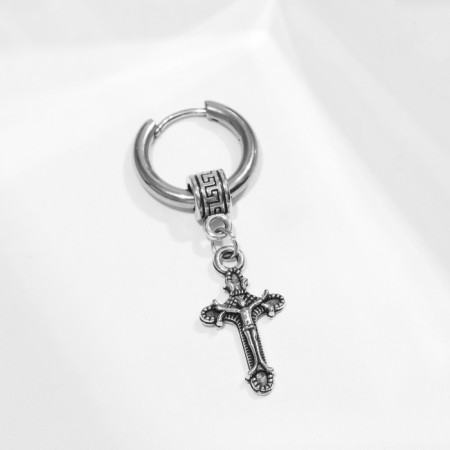 Piercing in the ear "Ring" Cross, d = 12 mm, color black silver