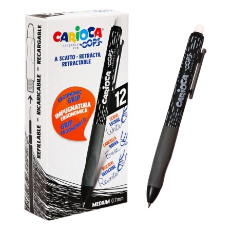 Automatic gel handle, Carioca "Oops Retractable" Knot 0.7 mm, ergonomic holder with double-tag double coating, black