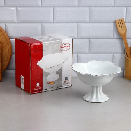 Rosa salad bowl, on a stand, 800 ml, gold stroke, porcelain, Iran-5