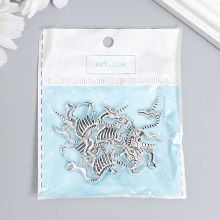 Decor for creativity Metal "Skeleton Unicorn" silver set 6 pcs 3.9x2.7 cm-2
