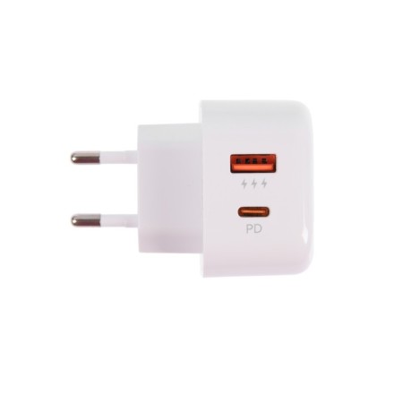 Network charger PERO TC10, USB, USB-C, 3.1 A, fast charging, white-2