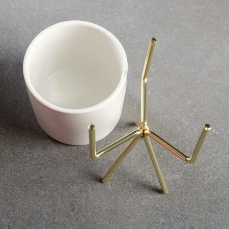Kashpo "cylinder" white, on a gold stand, 15x8x8cm-3