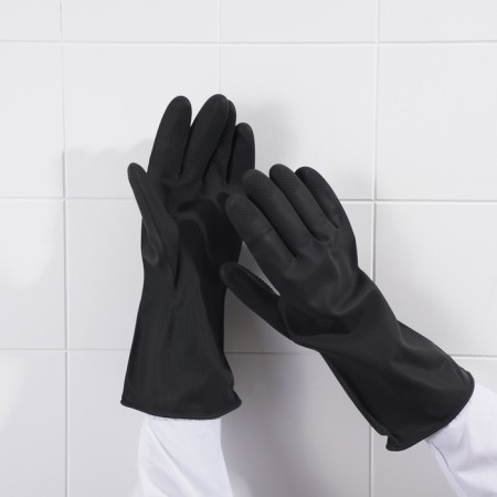 Rubber domestic gloves, shares, size L, super dense, 100 g, black color-5