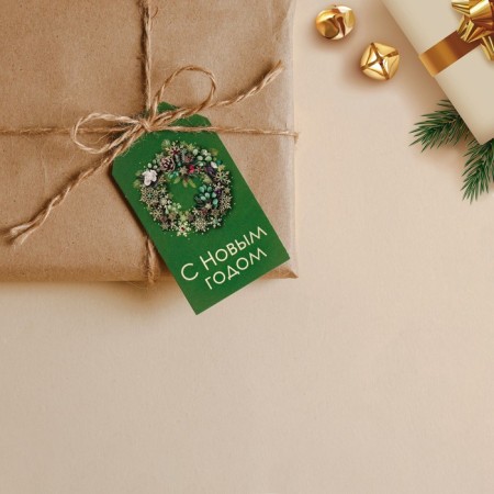 A postcard-child for a gift "New Year's Botanika", 5 x 9 cm, New Year-2