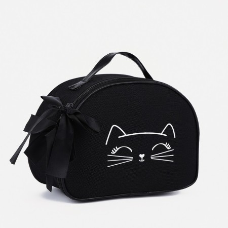 Cosmetic bag with a zipper, with a lining, black color