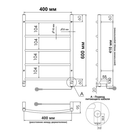Electric towel INDIGO ARC 60/40, 600 x 400 mm, right-7
