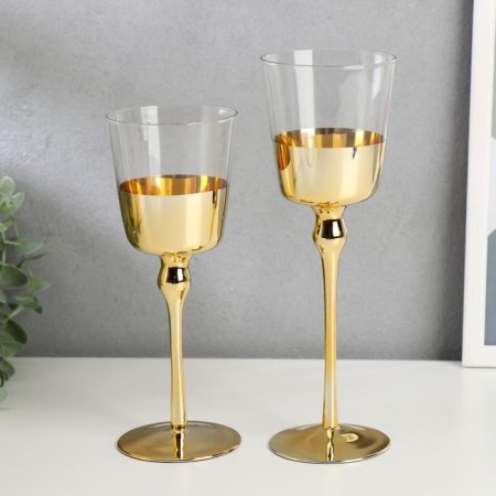 Glass candlestick set 2 pcs "Romance of candles" gold height 23 cm, 20 cm-3