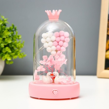 Night -night flask "Two Swan" LED from batteries 3HAAA Pink 9.5x9.5x16 cm Risalux-1