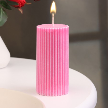 Candle-cylinder with faces, 5x10 cm, raspberry, 6 hours