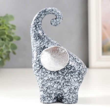 Souvenir Polystone "Stone Elephant with silver ears" 8x9.5x13 cm