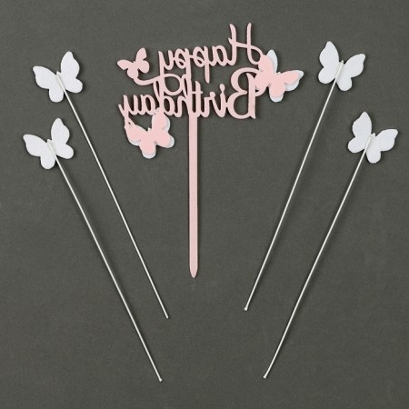 Set for decorating "Happy Birthday" butterflies, set 4 pcs, pink color-2