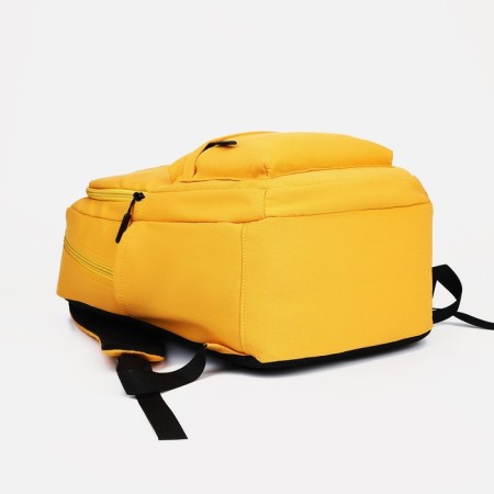 Youth backpack from textiles, 2 parts on lightning, 3 pockets, yellow color-4