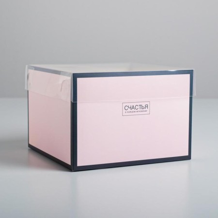 Gift box for flowers with PVC lid, packaging, “Happiness in every moment”, 17 x 12 x 17 cm-1