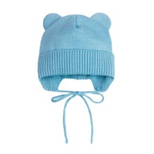 A cap on ties with ears children's Amarobaby Pure Love Bear, with a lining, size 42-44 cm, blue color