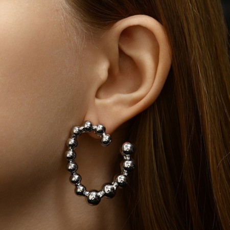 Earrings Metal "Heart" reunion, color silver-3