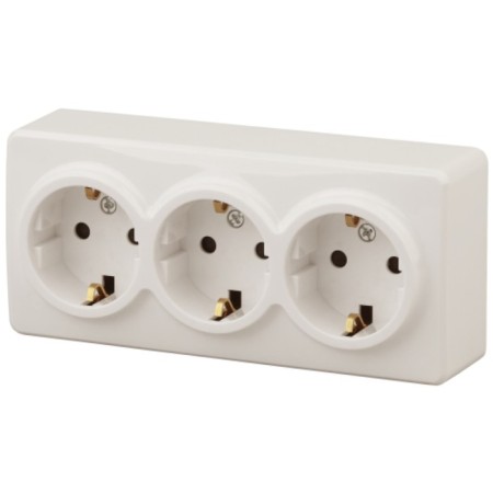 3x2p+E Schuko outlet with curtains, 16A-250V, IP20, OU, Era Expert, Elephant Bone