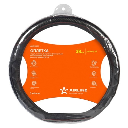 Braid on the steering wheel, eco-leather, D-shaped shape, relief, carbon texture, black, 38 cm size m 107257-2