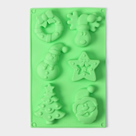 Baking uniform "New Year", silicone, 27 × 17 × 2 cm, 6 cells, green color-2