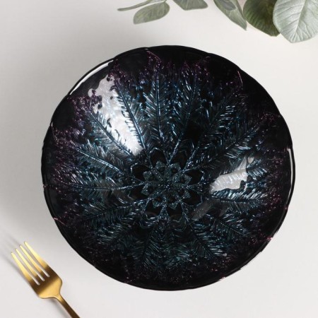 Glass Serving Serving "Filicia", 1.58 l, D = 24 cm, black and blue color with silver-1