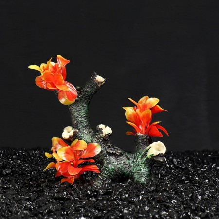 Decor for the Aquarium "Crazy" with orange-pink plants, 15 x 7 x 16.5 cm-3