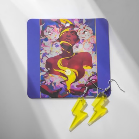 Acryl Earrings "Lightning", yellow color in silver-1