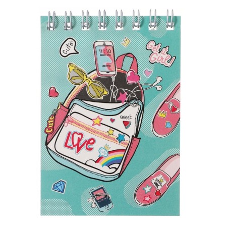Notepad A7, 40 sheets in a cage on the crest "MIX for Girls", covered cardboard, mix-8