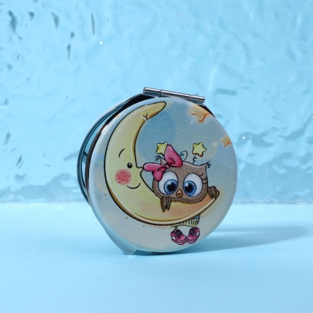 Folding mirror “owls”, d = 6 cm, with an increase, artificial leather, blue color-4