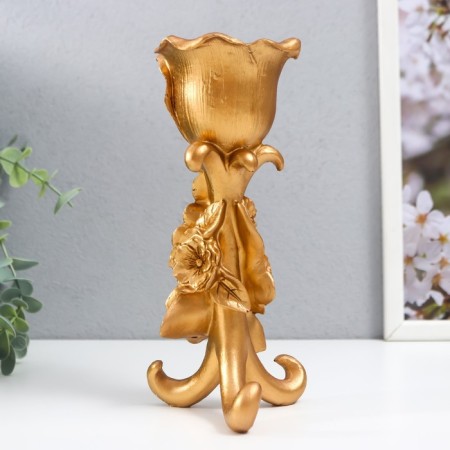 Polystone candlestick for 1 candle "Flower Trinoga" gold 21x9.5x9.5 cm-3