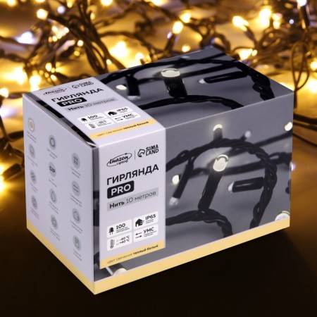 Garland “thread” 10 m, IP65, UMS, dark rubber thread, 100 LED, warm white glow, flicker, 220 V-5