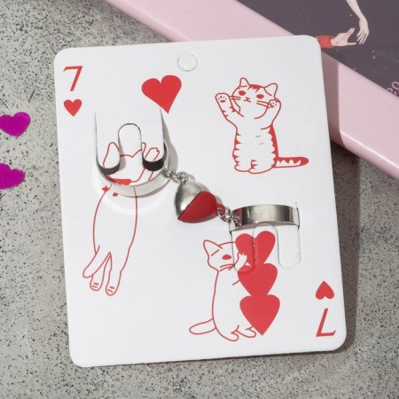 A set of rings 2 pieces of “lovemates” on a magnet, heart, red-silver color, dimensionless-1