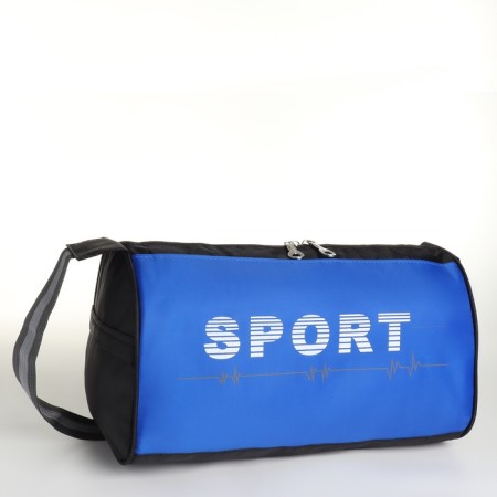 Sports bag with zipper, long belt, black color/cornflower-1