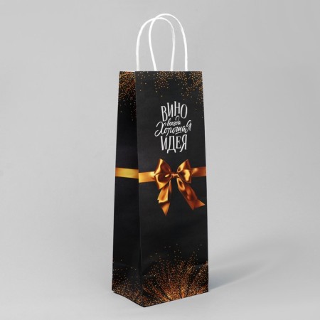 Gift package for a bottle, packaging, "bow", white craft, 13 x 36 x 10 cm-2