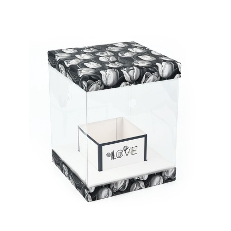 Box with a vase and PVC windows folding “black and white aesthetics”, 23 x 30 x 23 cm-2