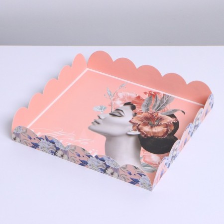 Cookie box, confectionery packaging with PVC lid, “live a dream”, 18 x 18 x 3 cm-2