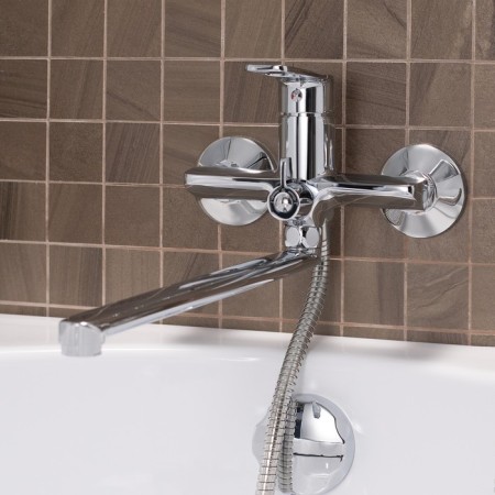 Bath mixer "RMS" SL134-006E, pour 350 mm, shower set, brass, chrome-3