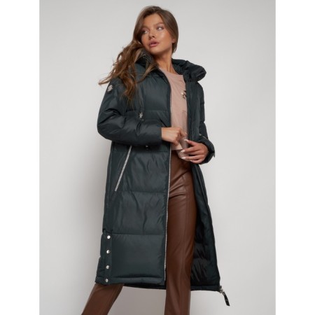 Coat insulated winter female, size 46, dark green color-9