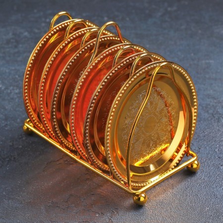 Steak with a stand “Gold”, D = 10 cm, 6 pcs, the color of the gold