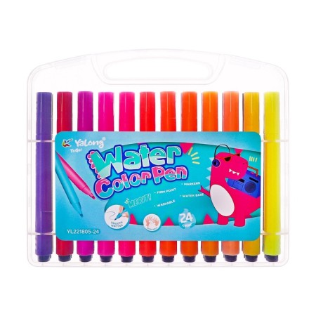 Flomasters 24 colors with a bullet -shaped tip, in a plastic penal penet of dino mix-7