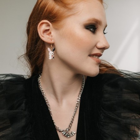 Earrings "Bunny" skeletons, x -rays, colored in gold-3