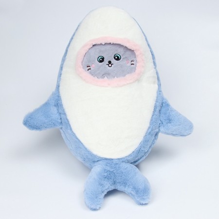Skill of a soft toy "Cat" in a shark costume, 48 cm, color gray color-2