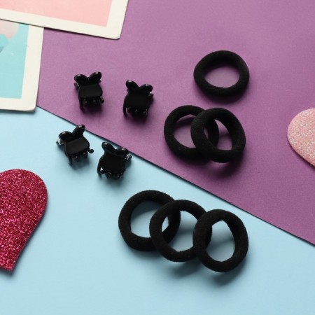 Hair Set "Zeadnitsa" (12 elastic bands 2 cm, 4 crab) ears, black-1