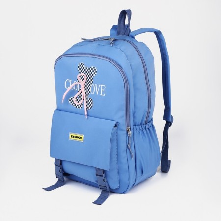 School backpack from textiles on lightning, 3 pockets, blue color-2