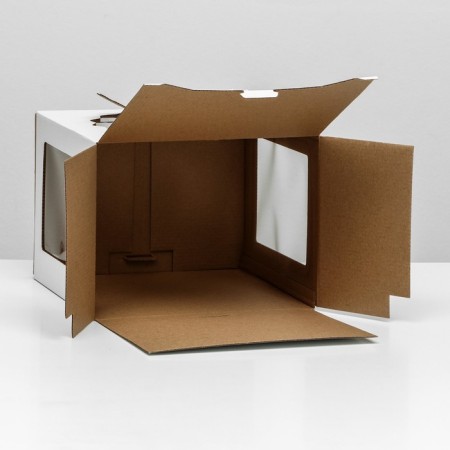 Box for cake 3 windows, with handles, white, 26 x 26 x 20 cm-1