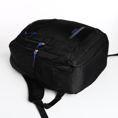 Male backpack on a zipper, 4 outer pockets, black/blue color-4