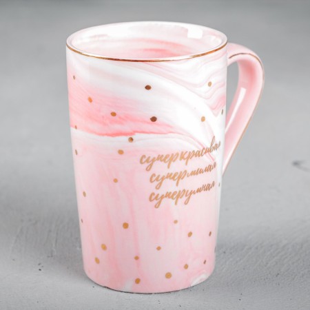Ceramic mug "#SUPER MOM", 350 ml, pink marble color-2