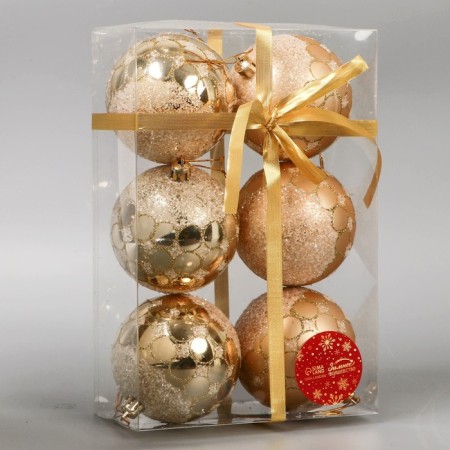 Set of balls plastic D-8 cm, 6 pcs "Surprise" gold-1