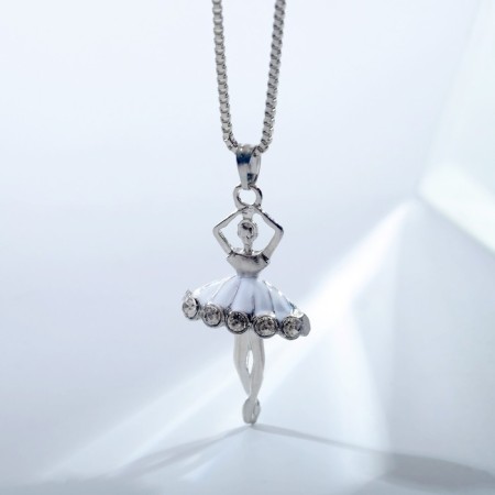 Pendant "Ballerina" in a skirt, white color in silver, 45 cm