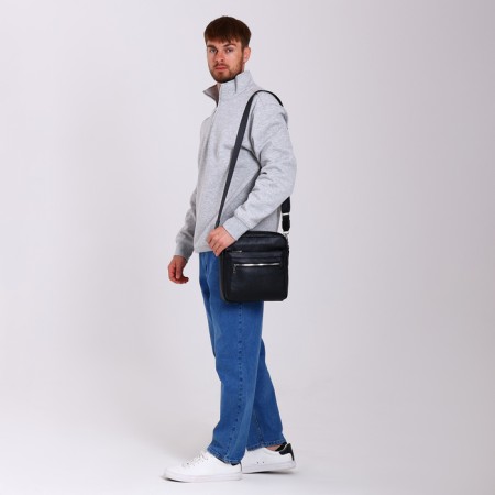 Male bag over the shoulder, Textura, artificial leather, black color-10